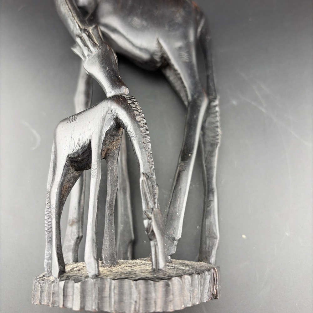 Vintage African Hand Carved Wooden Mom and Baby Giraffe Wooden Figurine/ - Picture 7 of 8
